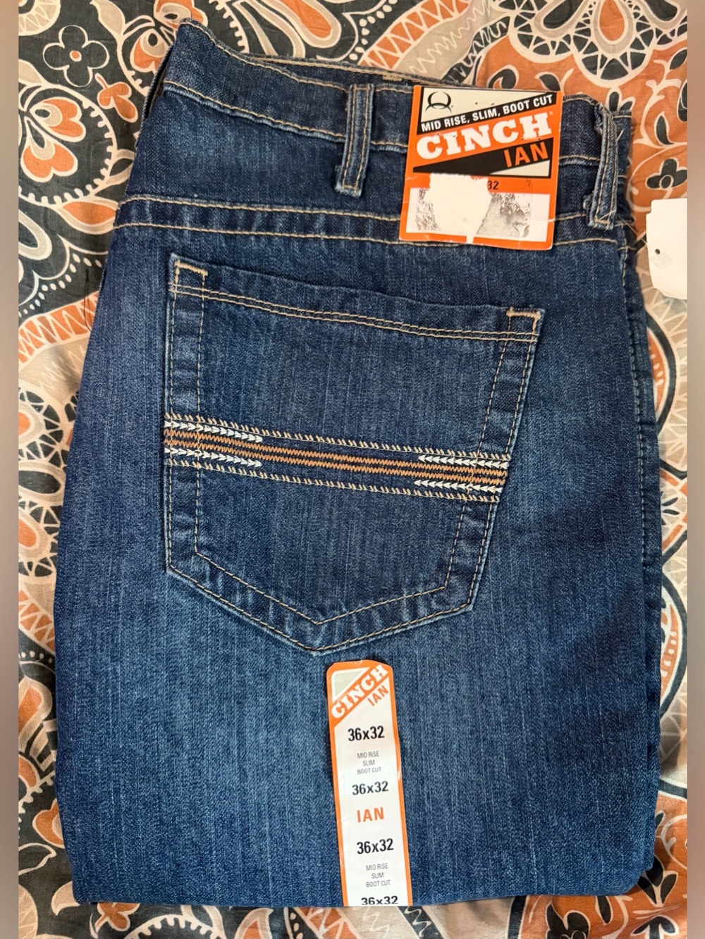 NWT Cinch Ian Men's Mid-Rise Bootcut Jeans in Dark Blue SIZE 36x32